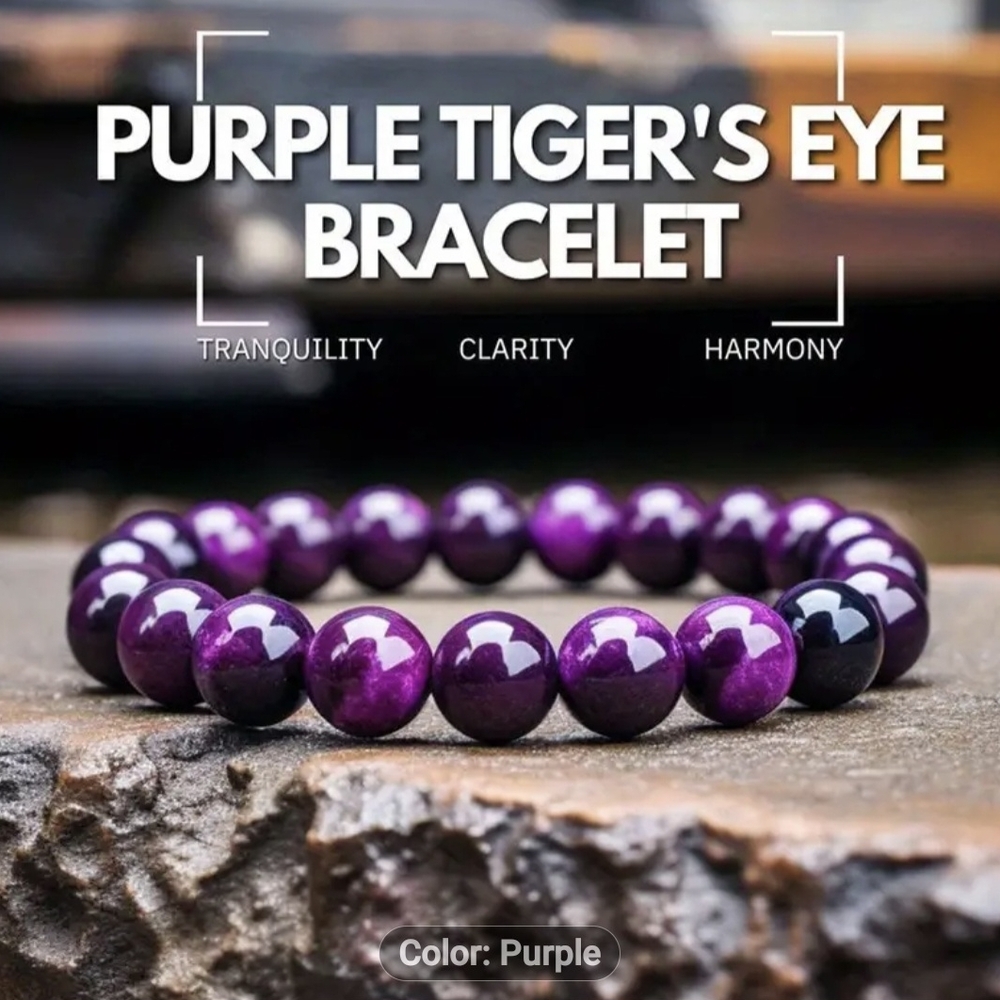 💜🖤NEW💜🖤 PRETTY!! PURPLE  Tigers Eye Stretchy Beaded Bracelet